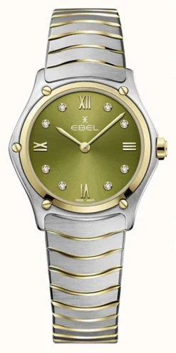 EBEL Sport Classic - 8 Diamonds (29mm) Green Dial / 18K Gold & Stainless Steel