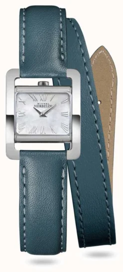 Herbelin V Avenue (22.5mm) Mother Of Pearl Dial / Duck Green Double Wrap Around Leather