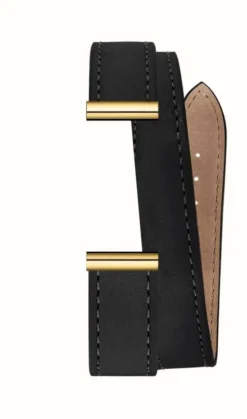 Herbelin Antarès Interchangeable Watch Strap - Double Wrap Black Leather / Gold PVD - Strap Only