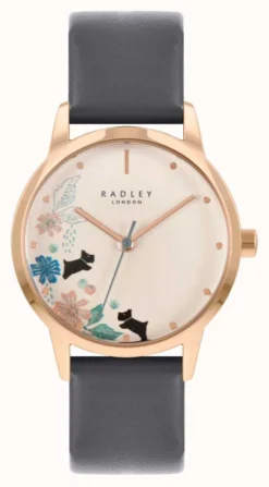Radley Women's Grey Leather Strap | Cream Floral Dial