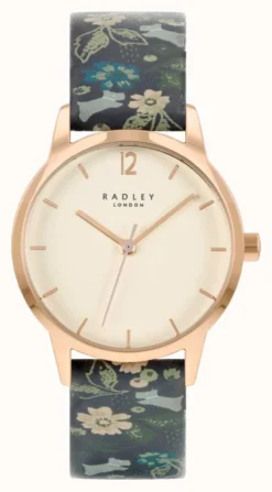 Radley Women's Black Floral Leather Strap | White Dial