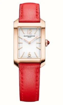 Baume & Mercier Hampton 18K Rose Gold (22mm) Silver Dial / Orange Leather Strap