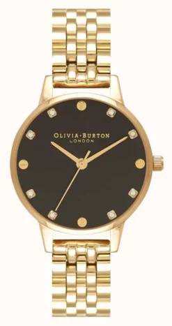 Olivia Burton Midi Black Sunray Dial Gold Bracelet Watch
