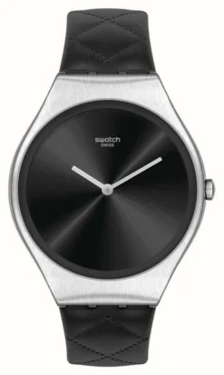 Swatch Skin Irony Black Quilted Black Leather Strap