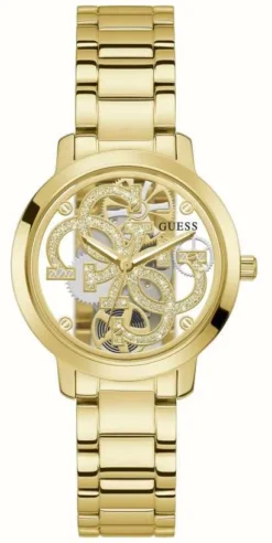Guess QUATTRO CLEAR Women's Transparent Dial Gold Bracelet