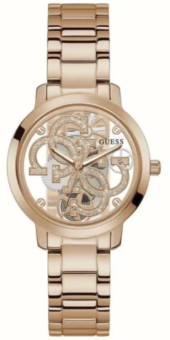 Guess QUATTRO CLEAR Women's Transparent Dial Rose Gold Bracelet Watch