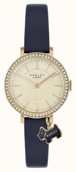 Radley Women's Crystal Set Bezel Blue Leather Strap