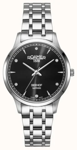 Roamer Seehof Ladies Black Dial Steel Bracelet