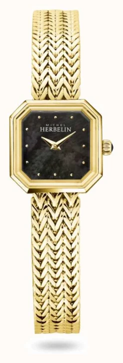 Herbelin Octogône (22mm) Black Mother Of Pearl Dial / Gold Plated Bracelet