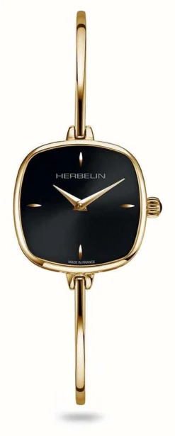 Herbelin Fil Women's Black Dial Gold PVD Bangle Bracelet Watch
