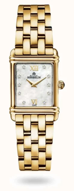 Herbelin Art Deco Women's Diamond Set Mother Of Pearl Watch