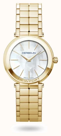 Herbelin Newport Slim (32mm) Mother Of Pearl Dial / Gold PVD Bracelet