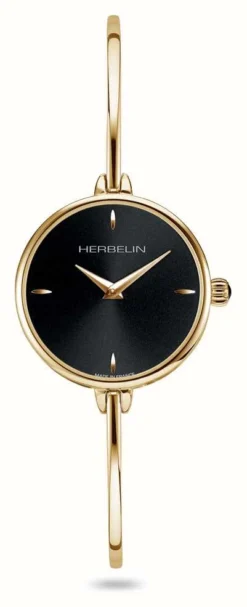 Herbelin Fil Women's Black Dial Gold PVD Bangle Watch