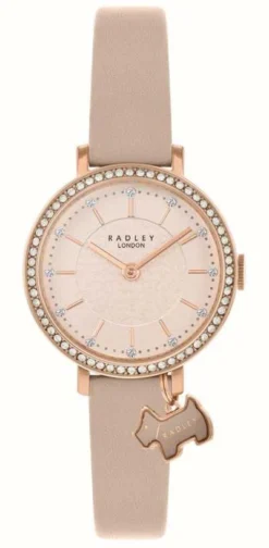 Radley Women's Rose Gold Crystal Set Pink Leather Strap Watch