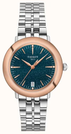 Tissot Glendora 18K Gold Blue Dial Diamond Set