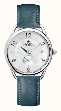 Herbelin Women's Mother Of Pearl Dial Blue Leather Strap Watch