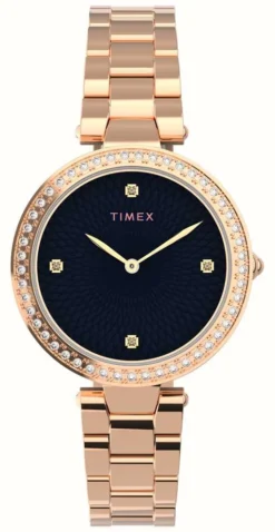 Timex Womans | Adorn With Crystals Black Dial | Rose Gold Bracelet