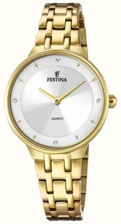Festina Ladies Gold-Toned Watch W/CZ Set & Steel Bracelet