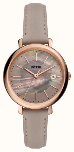 Fossil Women's Jacqueline Solar | Mother-of-Pearl Dial | Taupe Eco-Leather Strap