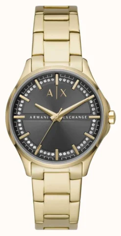 Armani Exchange Women's | Gray Crystal Set Dial | Gold Stainless Steel Bracelet